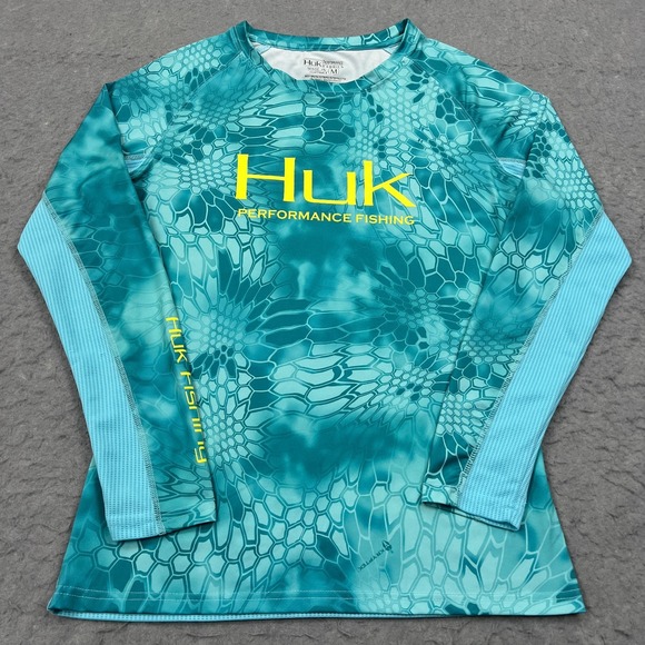 HUK Top Women's Medium Blue Icon X Long Sleeve Fishing Shirt UPF Sun Protection - Picture 1 of 10